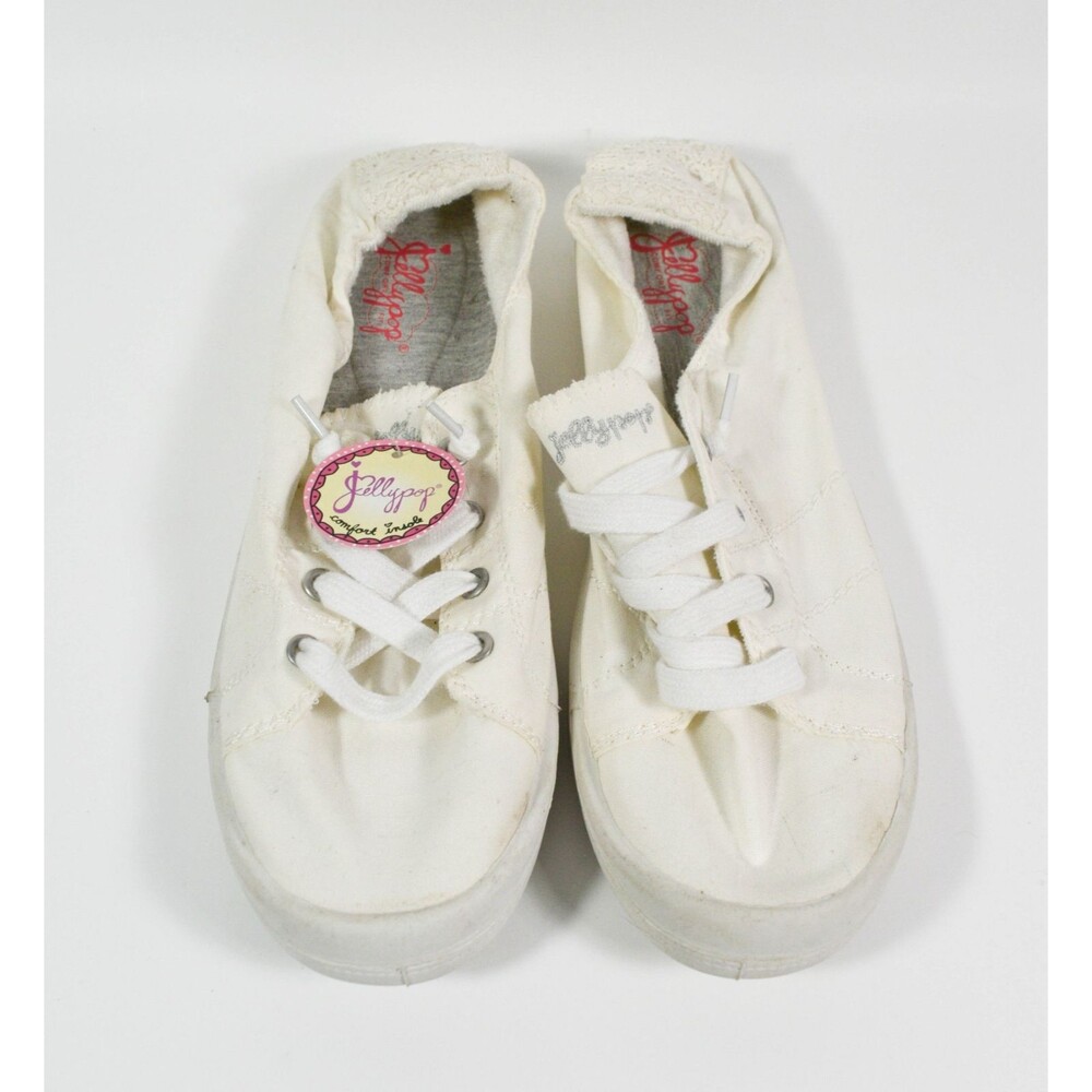 NWT Jellypop Keelin White Canvas Crochet Heel Tennis Shoes Sneakers Sz 11M